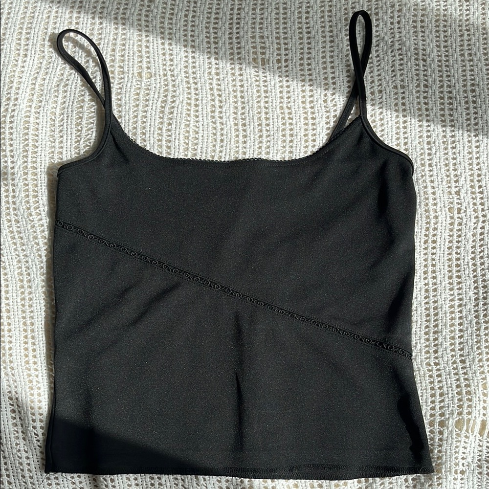 Vintage See Through Rose Black Tank Top
